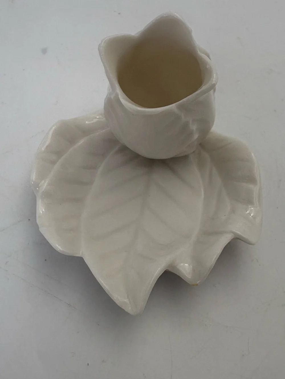 Vintage White Porcelain Leaf/Flower Toothpick Holder or Trinket/Jewelry Dish